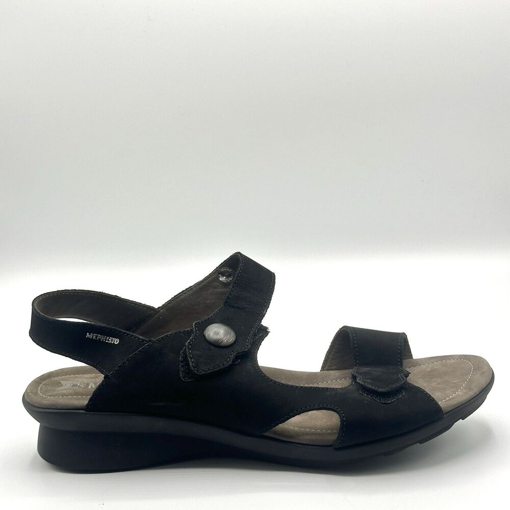 Mephisto Prudy Women's Black Wedge Heel Sandals EU Size 42 US Size 12 Suede - Picture 8 of 16